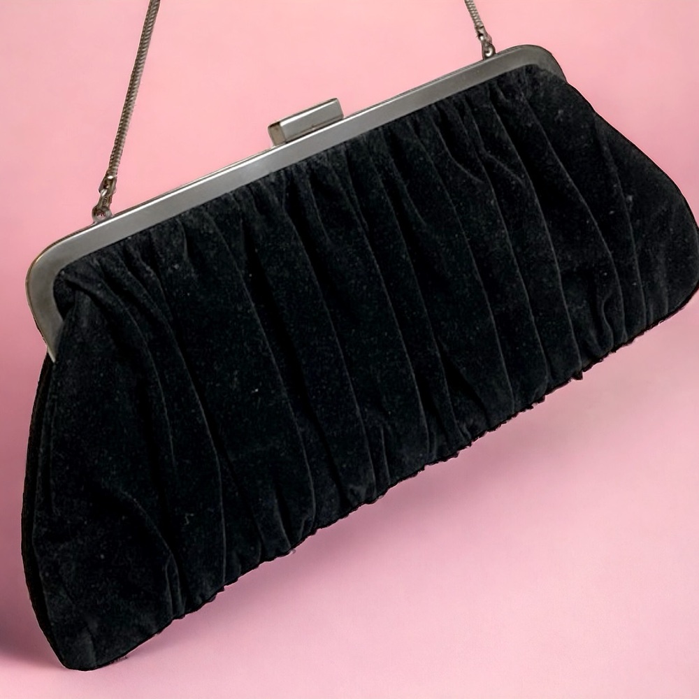 Vintage Mary Kay Black Velvet Clutch with pink lining